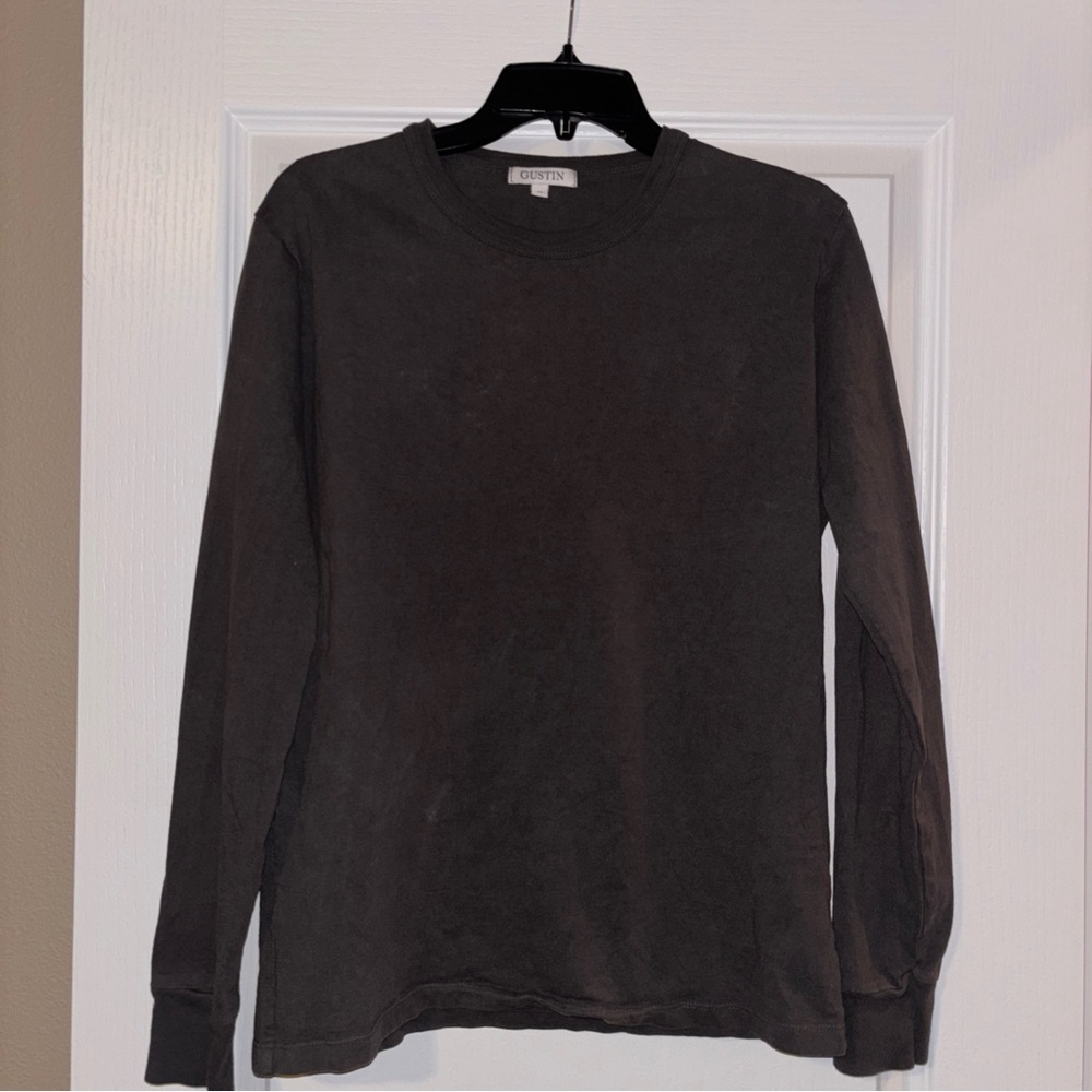 Gustin Mens Gray Long Sleeve Crew Neck T-Shirt - Casual, Everyday Wear